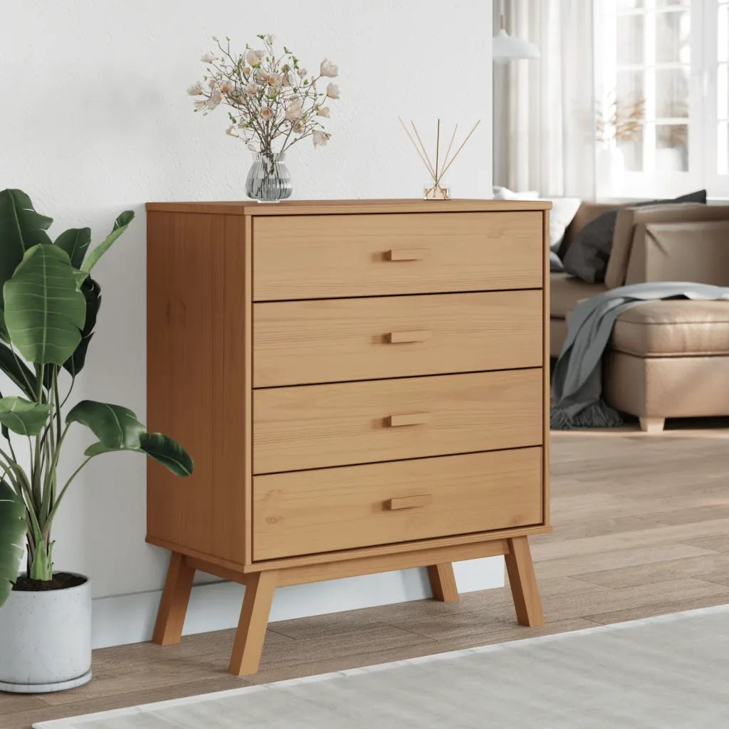 Cassettiera OLDEN Marrone in Legno Massello di Pino 358588