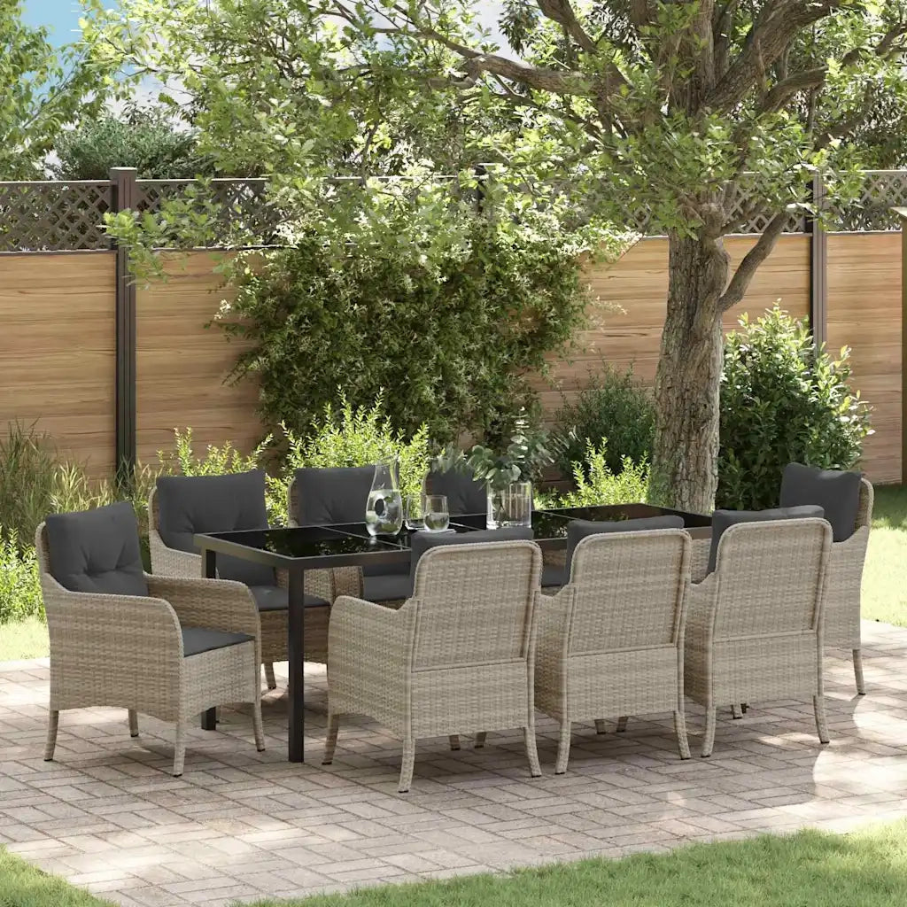 Set da Pranzo per Giardino 9 pcs Grigio chiaro polyrattan 3380189