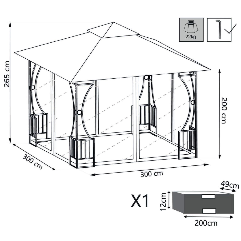 Gazebo da Giardino 3x3 con zanzariera in acciaio poliestere - TIM