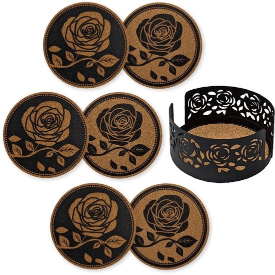 Set di vaporizzazione Mango a 6 sottopiani decorativi per bicchieri e tazze con supporto metallico, nero