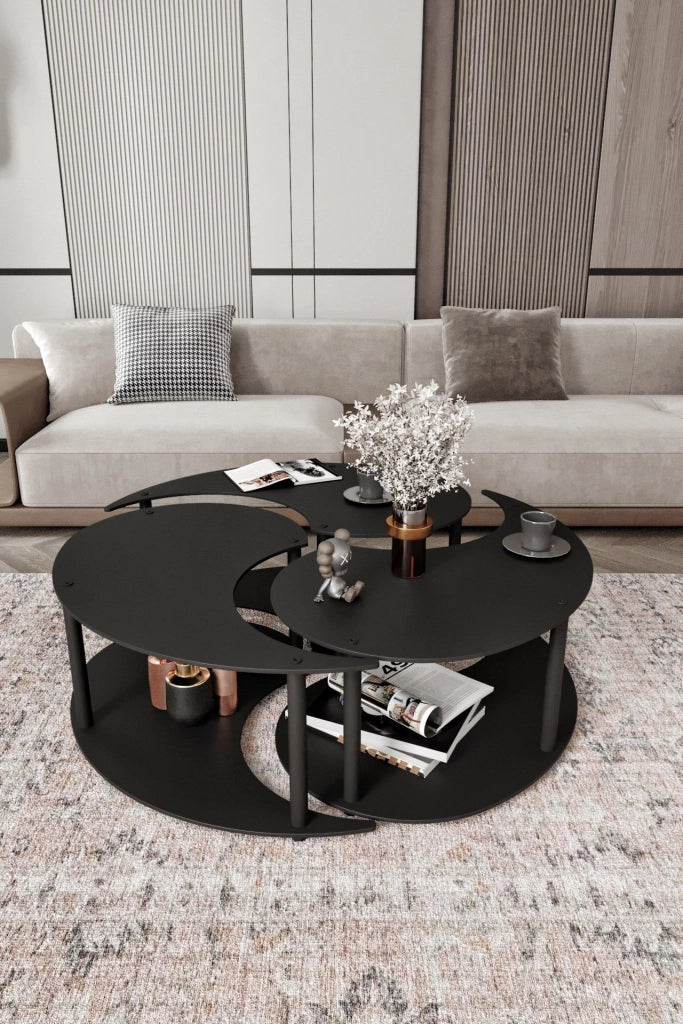 Set di tavolini in legno "Yin" 70 x 70 x 38 cm - Nero