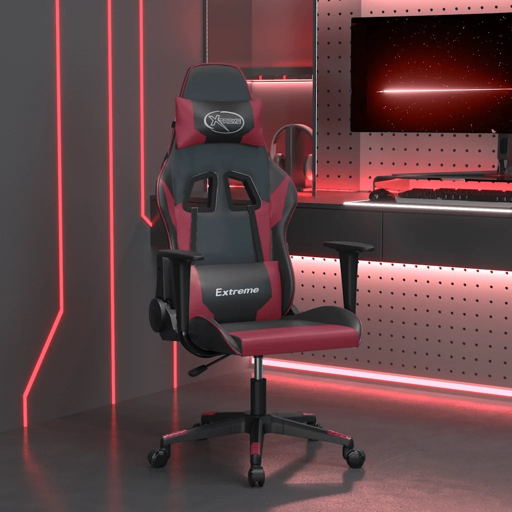 Sedia Gaming | Sedia da e-sports Massaggio Nero e Rosso Vino in Similpelle
