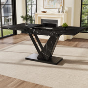 Tavolo da pranzo allungabile in MDF effetto marmo nero, con struttura in metallo, per cucina e soggiorno, 120 × 75 × 75,5 cm