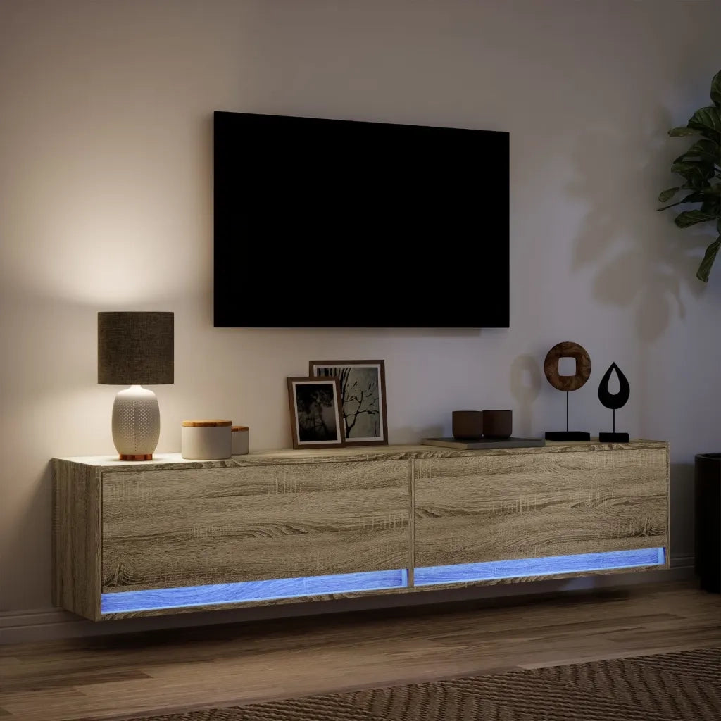 Mobile TV a Parete con LED Rovere Sonoma 180x31x38 cm 3307949