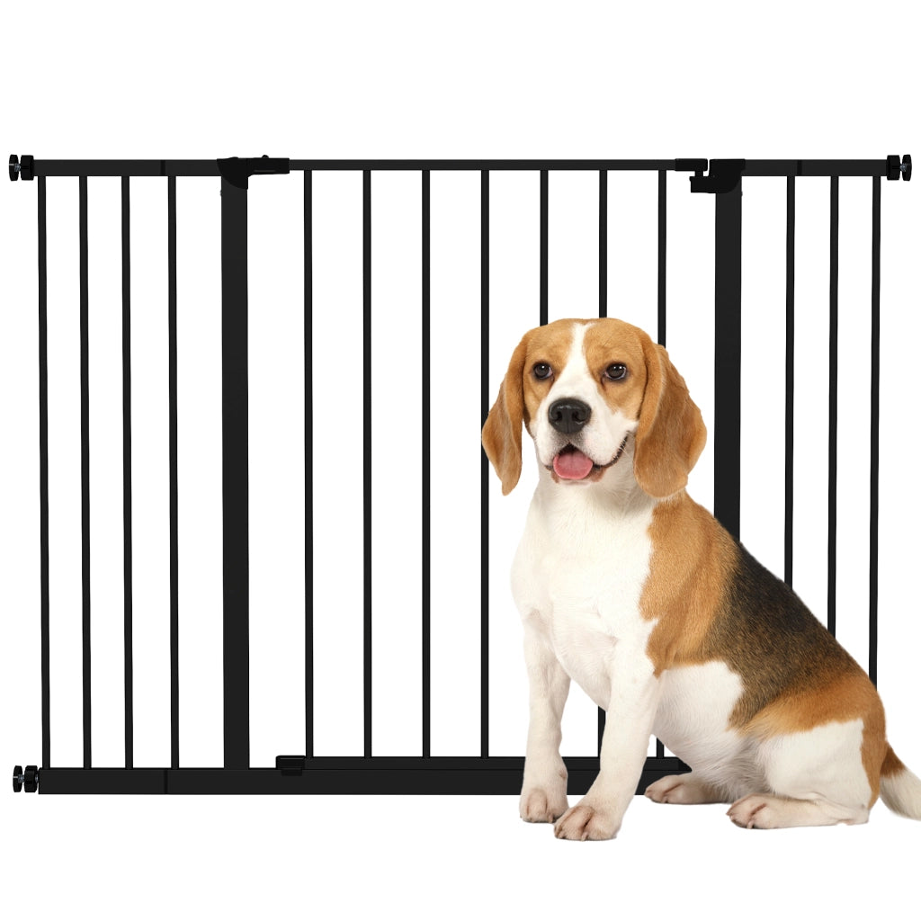 Cancelletto per Cani Estensibile Fino a 147 cm con Viti e Ampia Apertura. in Metallo e Plastica. 76A cm. Nero