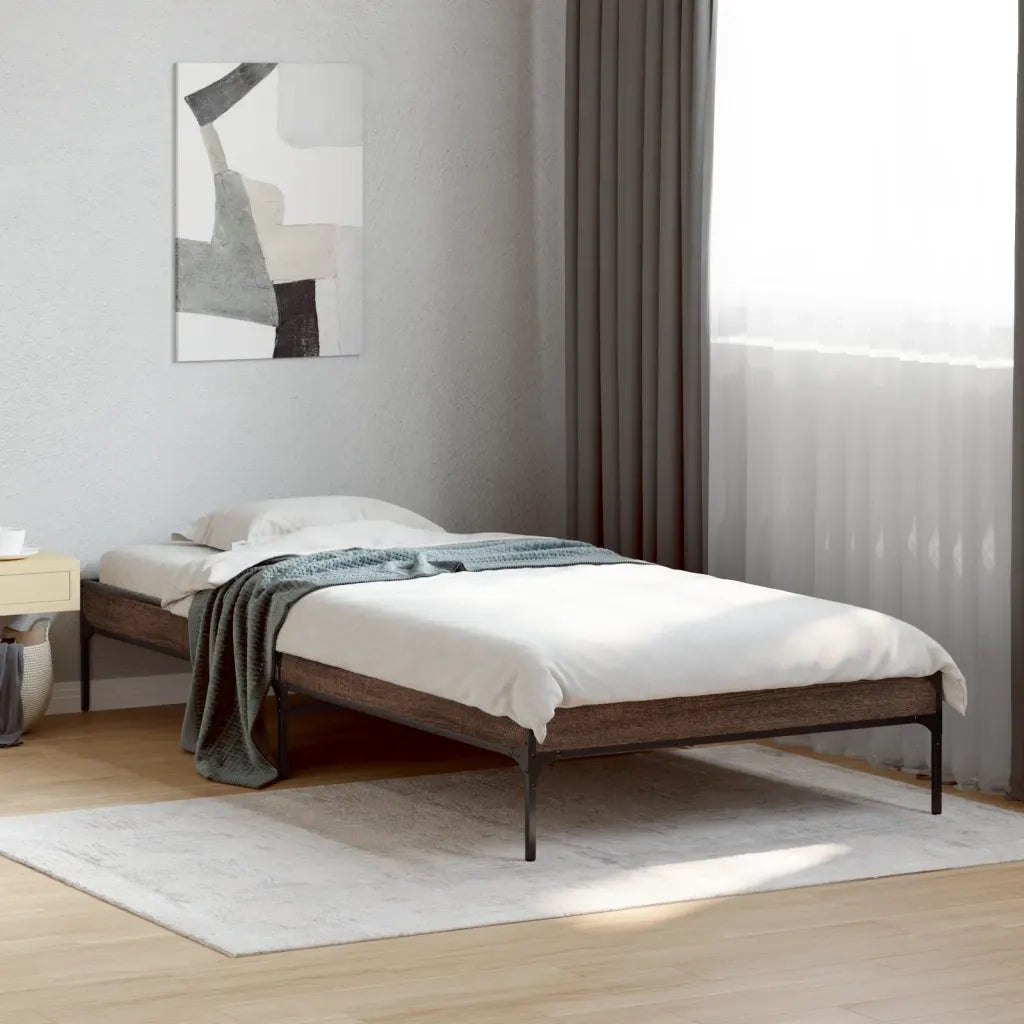 Letto singolo | Letto per adulti | Giroletto Rovere Marrone 100x200 cm Legno Multistrato e Metallo