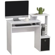 Scrivania Moderna con Mensola per Tastiera e Cassetto in Tessuto, 100x40x86.6cm, Bianco e Nero