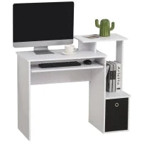 Scrivania Moderna con Mensola per Tastiera e Cassetto in Tessuto, 100x40x86.6cm, Bianco e Nero