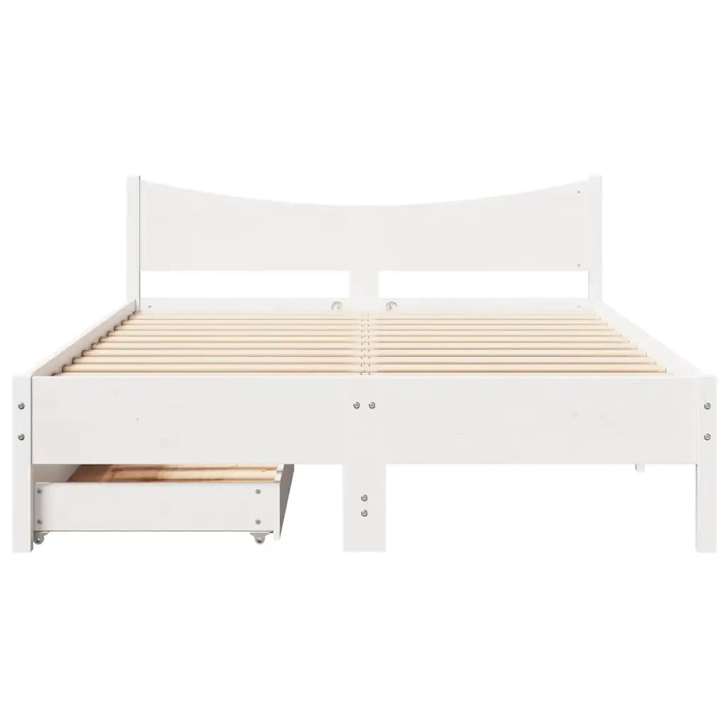 Giroletto con Cassetti Bianco 150x200 cm Legno Massello di Pino