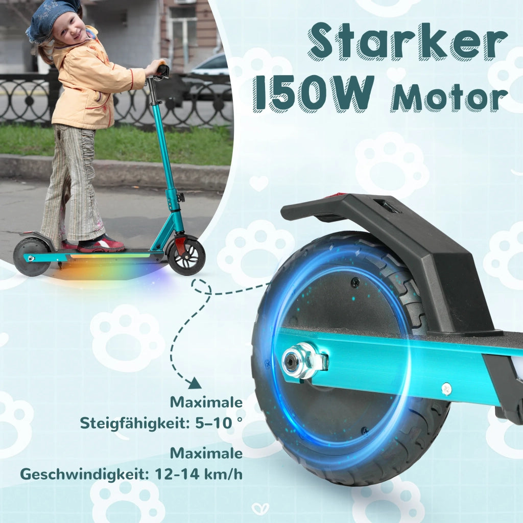 Monopattino Elettrico Bambini da 10 Anni, Pieghevole, Regolabile in Altezza, 14 km/h, Autonomia 15 km, Display LED, Luci Colorate, Freno EBS e a Piede