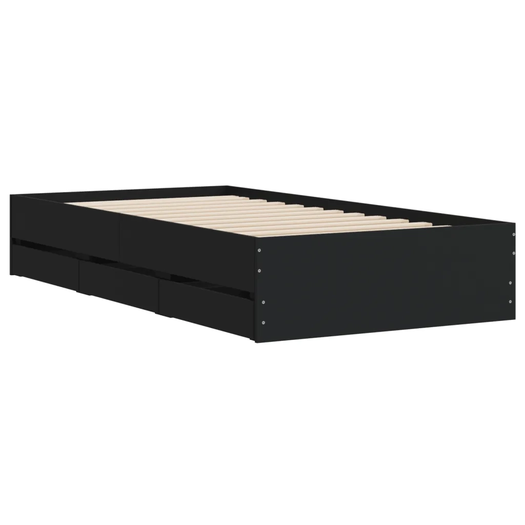 Giroletto con Cassetti Nero 75x190 cm in Legno Multistrato 3207330