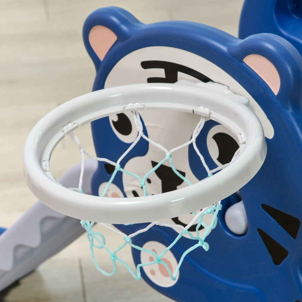 Scivolo per Bambini 133x60x70 cm con Canestro Laterale in PE Blu e Grigio