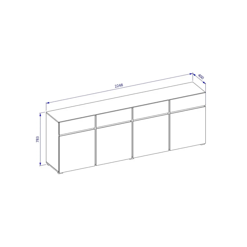 Buffet XL colori bianco e nero 225cm collezione HAVANA. Credenza design con 4 porte e 4 cassetti.