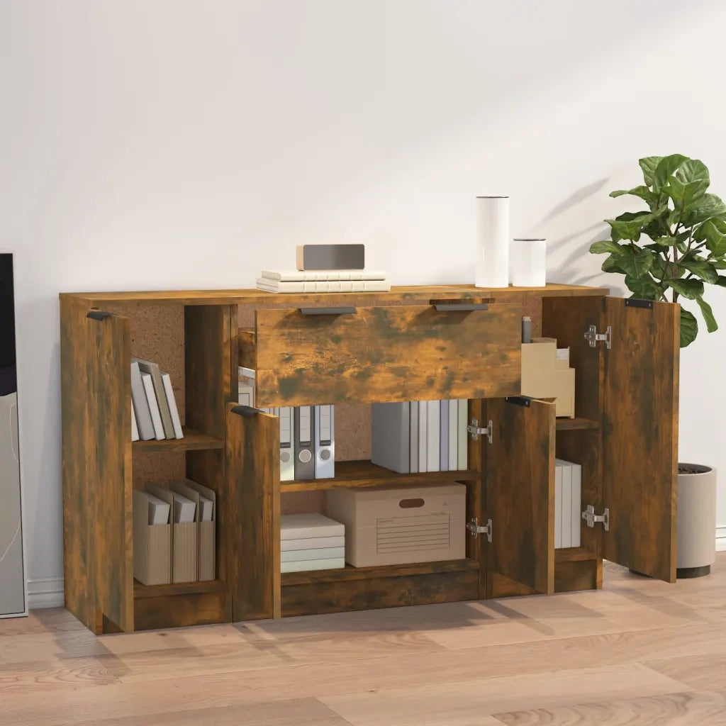 Credenze 3 pz Rovere Fumo in Legno Multistrato 3115833