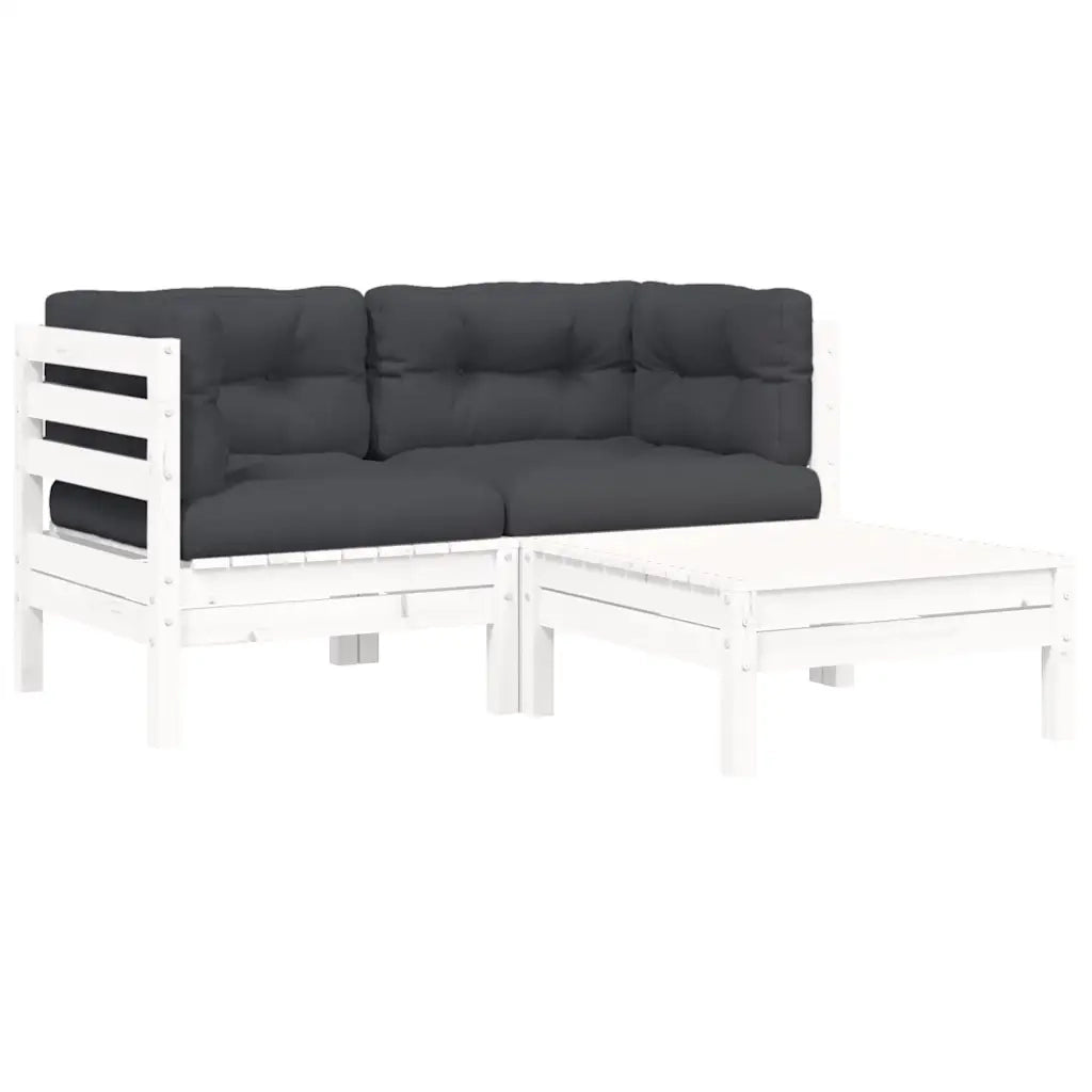 Set Divani da Giardino 3 pz con Cuscini Bianco in Massello Pino 806677