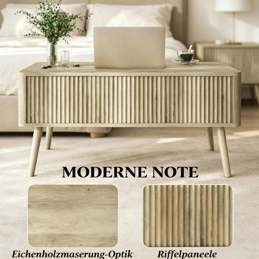 Tavolino da caffè sollevabile 91x56 cm effetto rovere