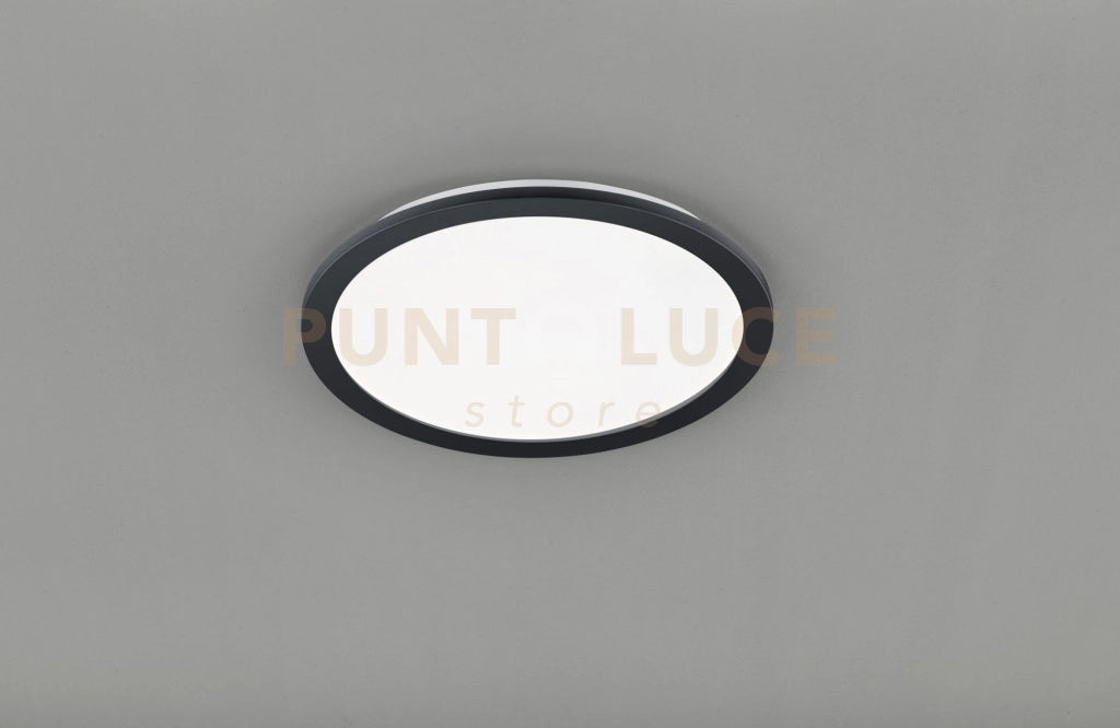 CAMILLUS PLAFONIERA LED TONDA METALLO NERO OPACO CON FUNZIONE DIMMERABILITA' CON NORMALE INTERRUTTORE A PARETE IP44 D. 40CM LED 22 W · 2.700 lm · 3.000 K