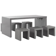 Set da pranzo da giardino Tavolo rettangolare in cemento grigio 6 sgabelli 6 posti resistente all'acqua