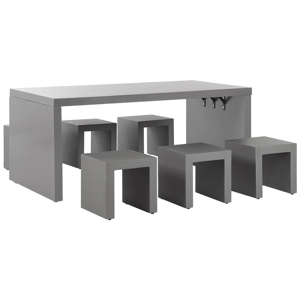 Set da pranzo da giardino Tavolo rettangolare in cemento grigio 6 sgabelli 6 posti resistente all'acqua