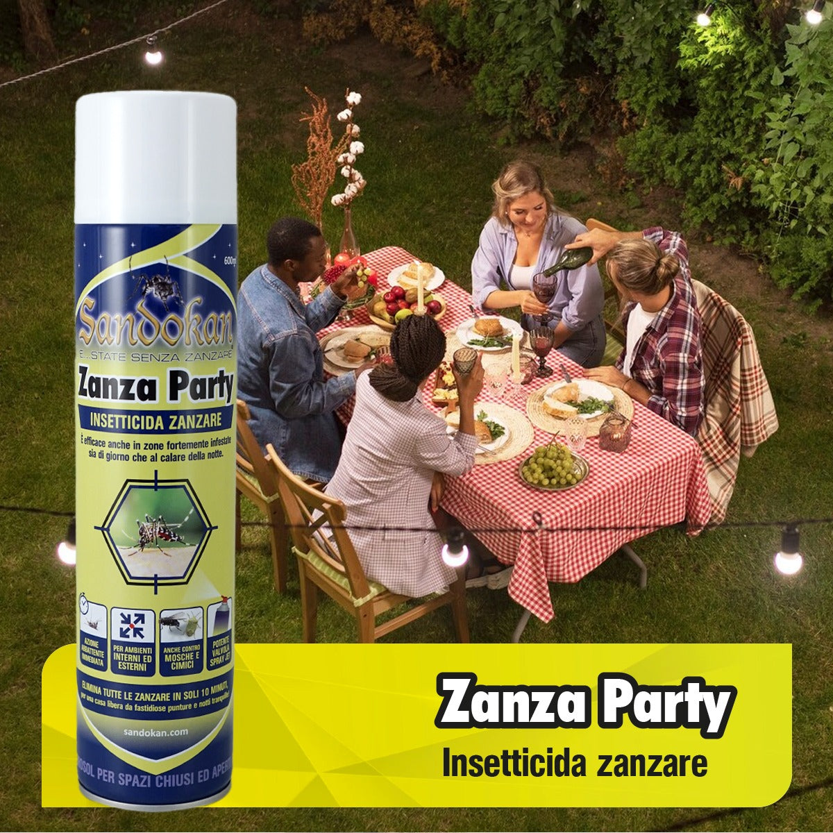 Insetticida effetto abbattente " zanza party " con spray jet per disinfestazioni immediate