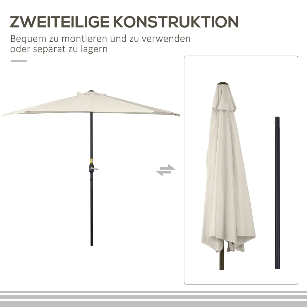 Ombrellone da Giardino Semicircolo con Manovella ¨C zephmum ¨C 293x150 cm Crema