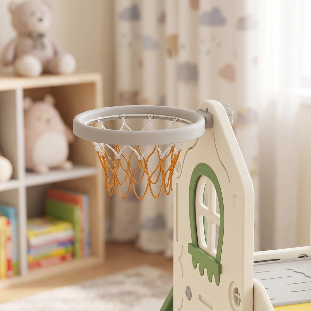 Scivolo per Bambini 1-3 Anni 191x100x84 cm con Arrampicata e Canestro in HDPE Crema