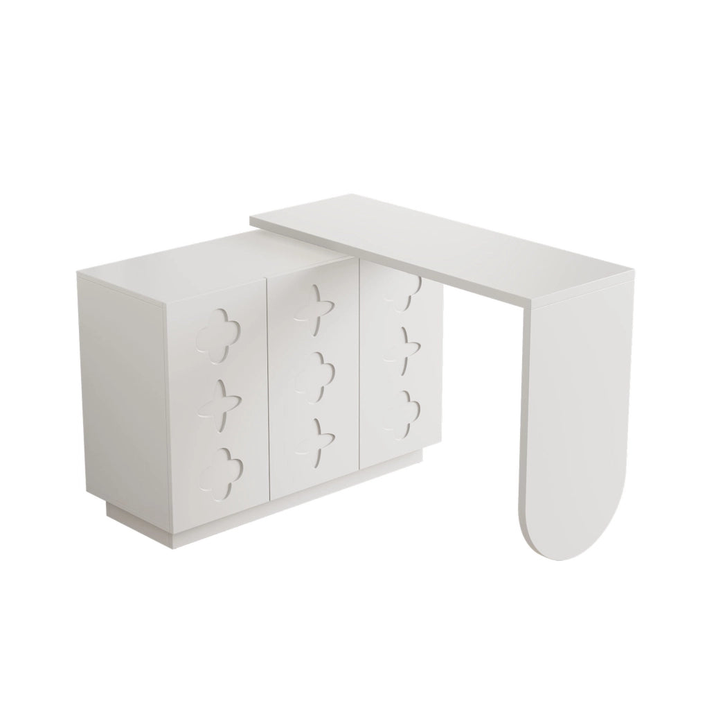 Scrivania 110x40x75 cm girevole e pieghevole; con contenitori; MDF bianco
