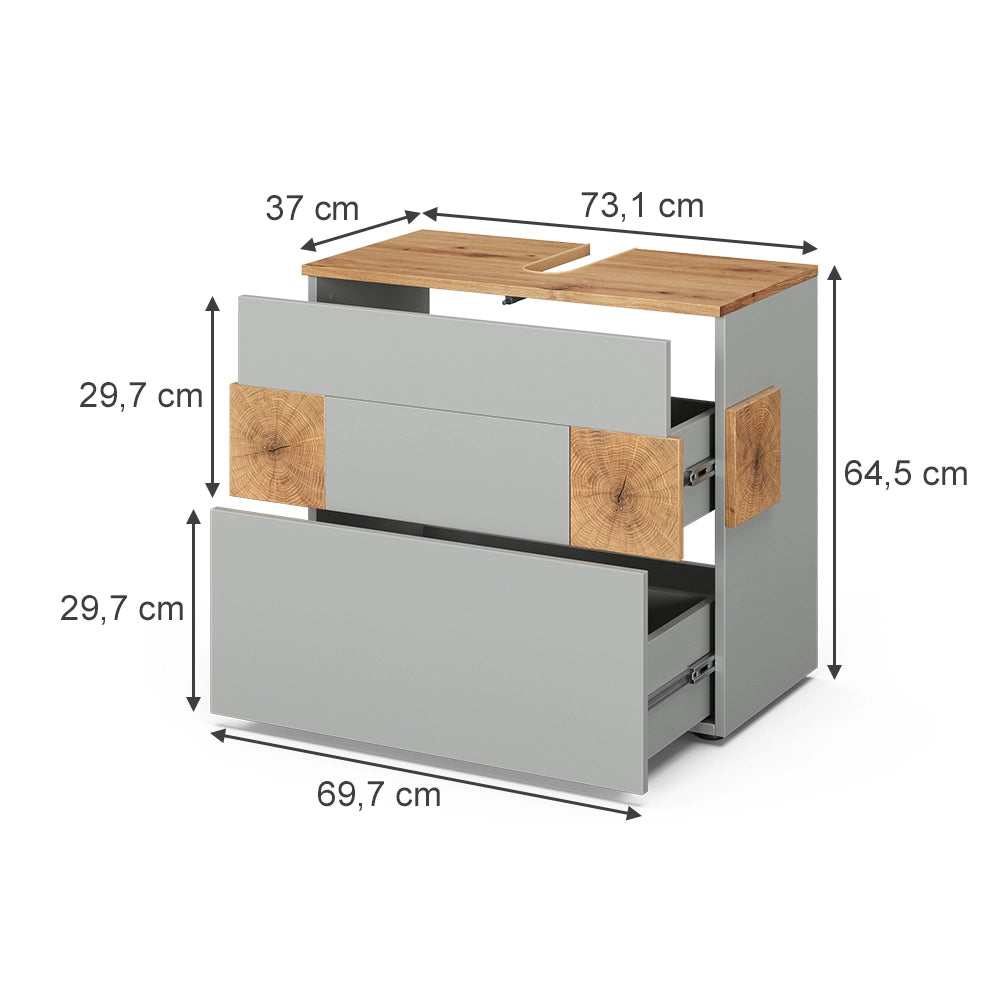 Vicco Mobile sottolavabo per bagno Grigio/Artisan 70 x 64.5 cm con 2 cassetti