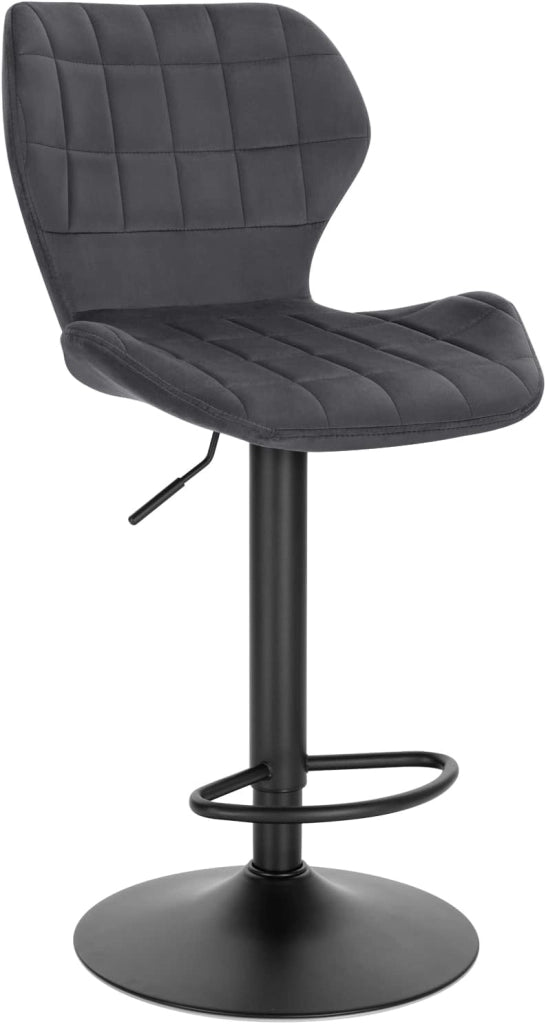 Set di 1 Sgabello da Bar con Schienale e Poggiapiedi Girevoli a 360° Sedia Alta da Cucina con Seduta Regolabile tra 60-82cm in Velluto e Metallo Nero BH324sz-1