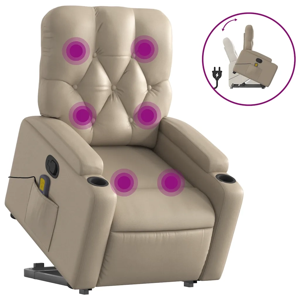 vidaXL Poltrona Alzapersone Massaggi Reclinabile Cappuccino Similpelle