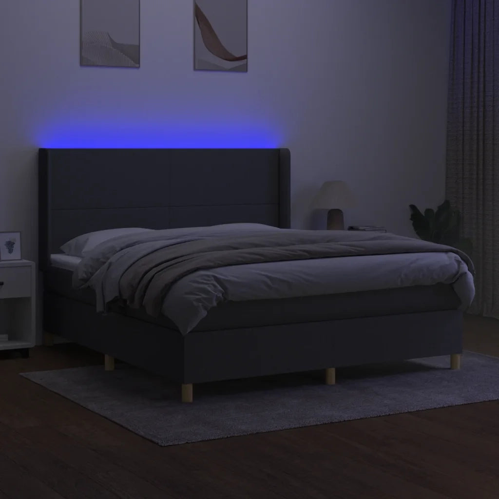 Letto a Molle Materasso e LED Grigio Scuro 160x200cm in Tessuto 3138726