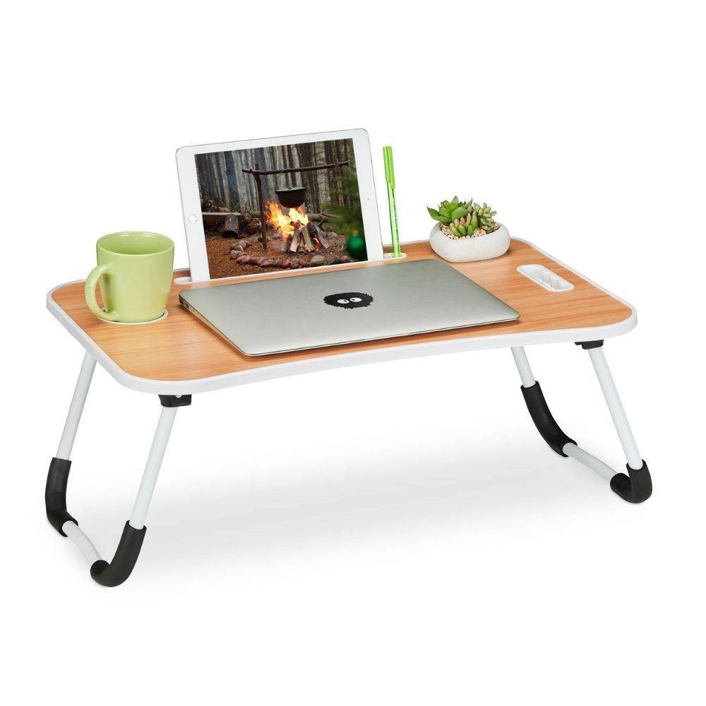 Trade Shop - Tavolino Pieghevole Legno Supporto Computer Portatile Laptop Salvaspazio Casa -