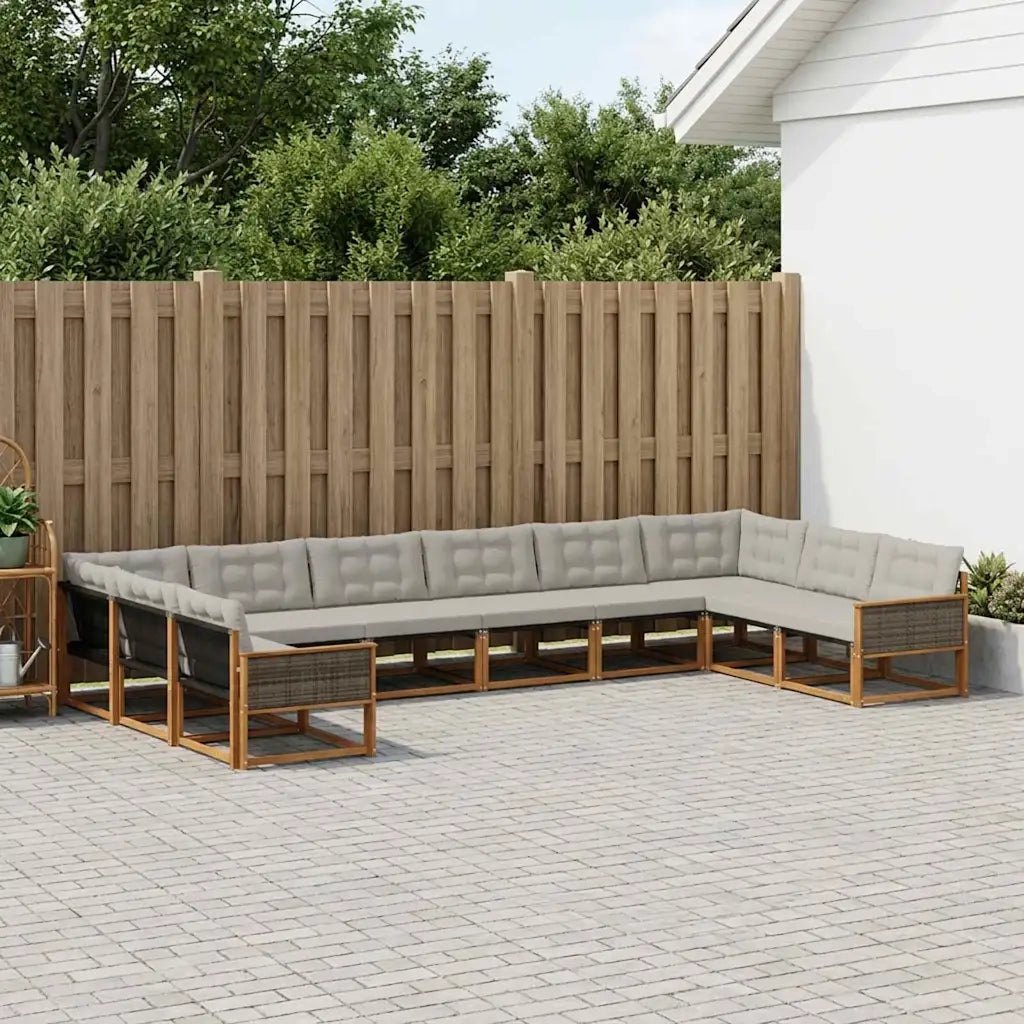 Set di divani da esterno 10 pcs Naturale e Grigio Chiaro