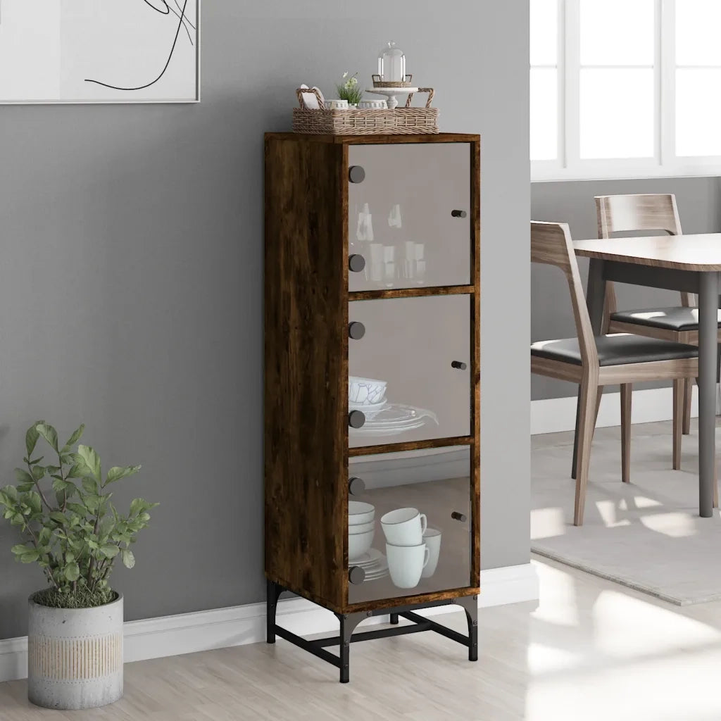 vidaXL Credenza con Ante in Vetro Rovere Fumo 35x37x120 cm