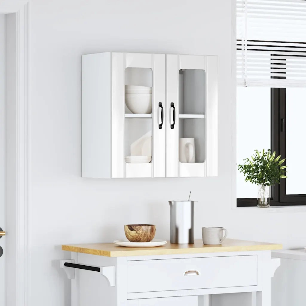 Pensile da Cucina con Porta in Vetro Lucca Bianco Lucido 853909