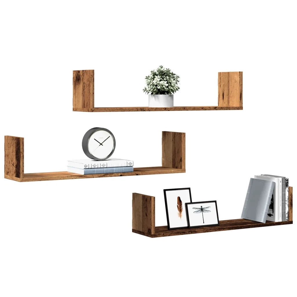 Mensole a Parete 3pz Legno Antico 80x18x18 cm in Truciolato 853297
