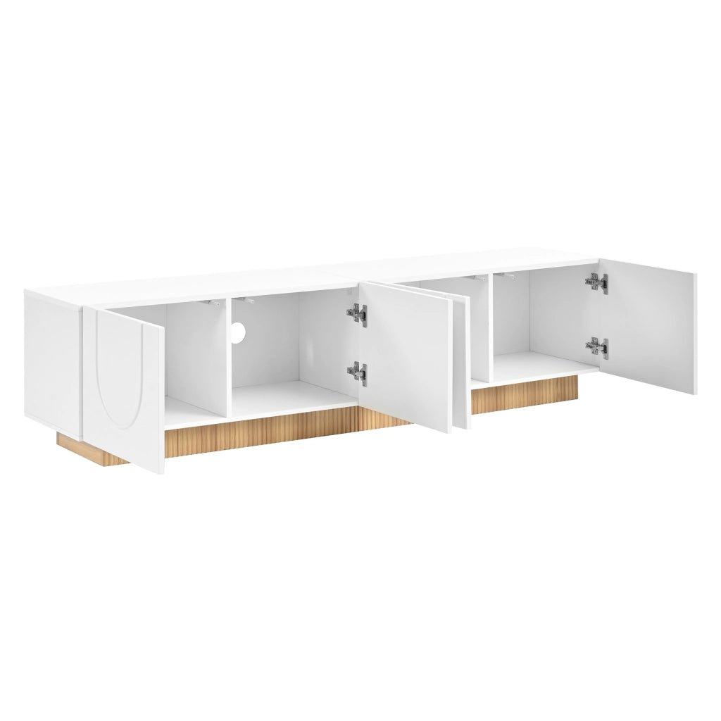 Mobile TV con 4 ante; frontali ad arco tridimensionale; 2 passacavi; per soggiorno; 170 × 38 × 42 cm