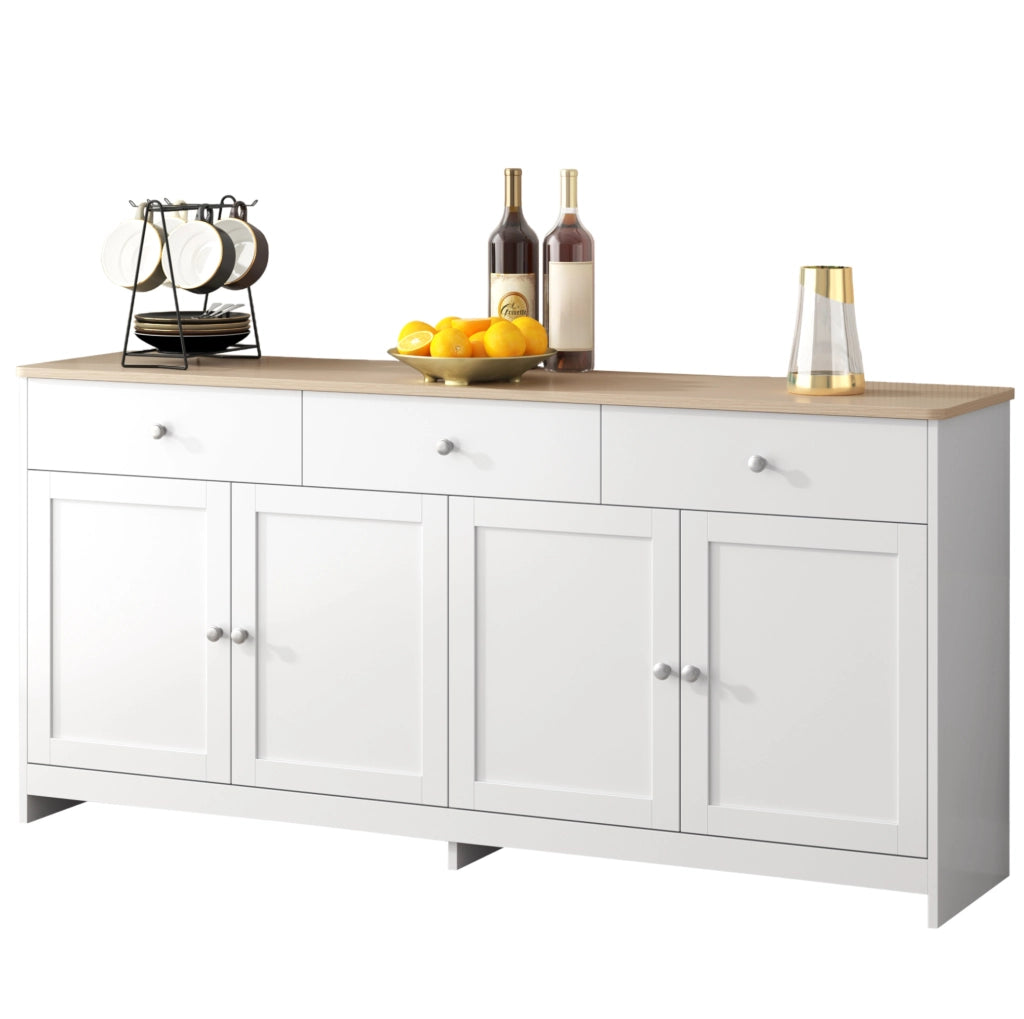 Credenza sideboard 160 cm con 4 ante; 3 cassetti e ripiani regolabili; MDF bianco
