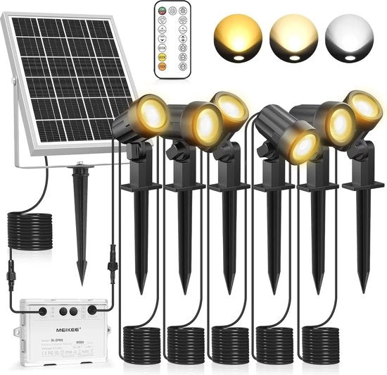Pannelli solari per giardino con telecomando - 6 pezzi, IP66 impermeabili, illuminazione regolabile e temperatura di colore