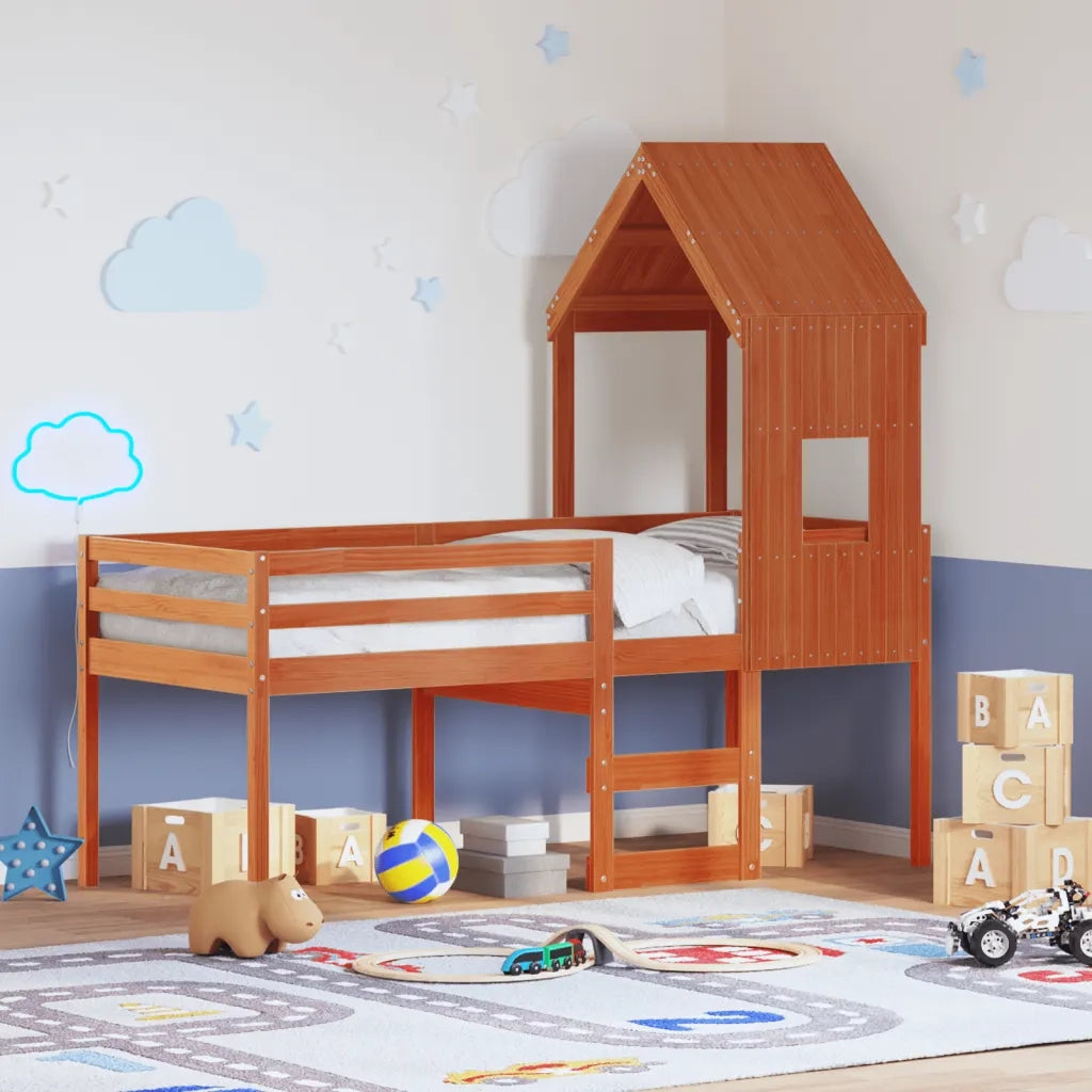 vidaXL Letto a Soppalco con Tetto Marrone Cera 90x200 cm Legno di Pino