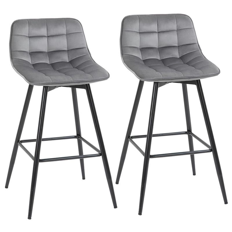 SET 2 SGABELLI DA BAR SEDIE IMBOTTITE STILE NORDICO VELLUTO GRIGIO