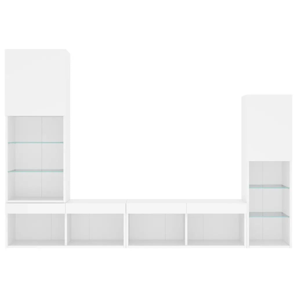 Mobili TV a Muro con LED 4pz-Set di 4 Credenza per TV sospesa Bianchi in Legno Multistrato 726064