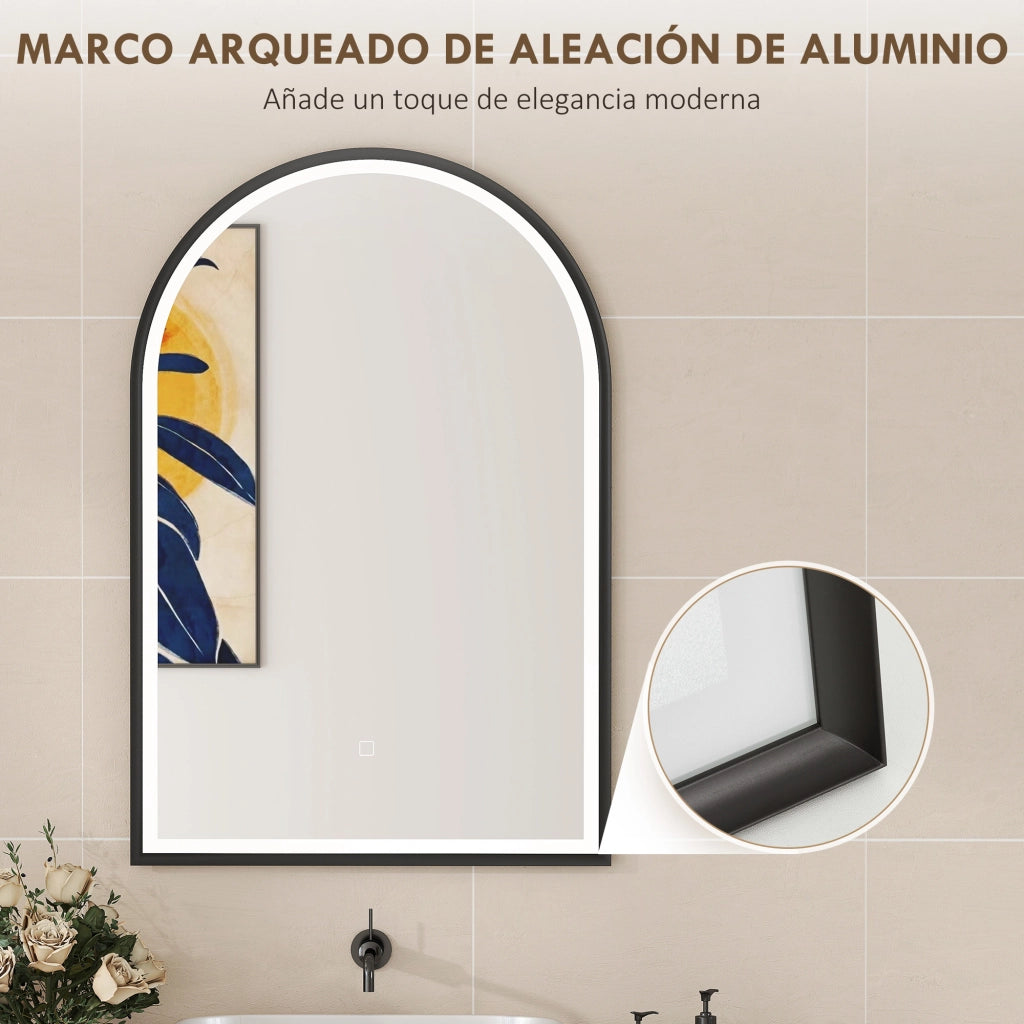Specchio da Bagno con Luce LED ¨C Xylo ¨C 60x90 cm Nero Archeato Antivaho