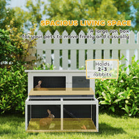 Conigliera a 2 Livelli 122x95x93,5 cm con Vassoio Estraibile  in Legno di Abete e Acciaio Grigio e Bianco