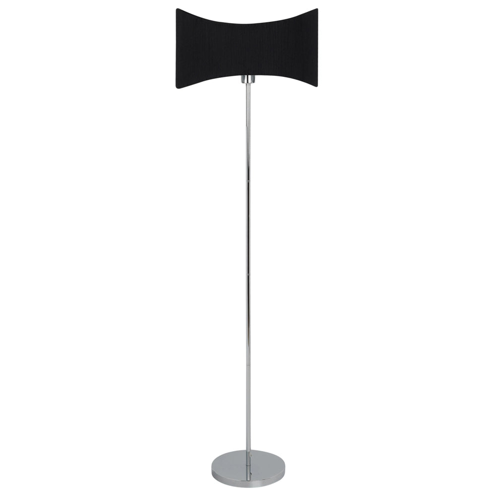 Lampada da terra in metallo con paralume in finta seta argento e nero stile moderno contemporaneo