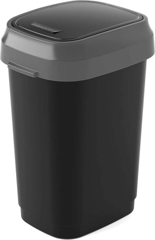 Contenitore di rifiuti con coperchio oscillante doppio - Nero/Grigio, 19 x 25 x 32 cm