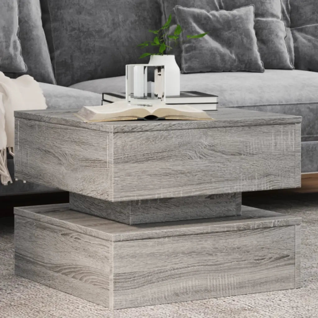 Tavolino da Salotto con Luci LED-Tavolino da soggiorno Grigio Sonoma 50x50x40 cm 604891