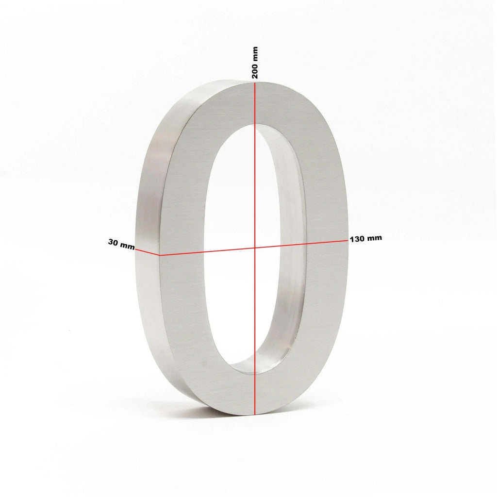 Numero civico "0" in acciaio sottile 20 cm Arial 3D con accessori di montaggio 16_0001424