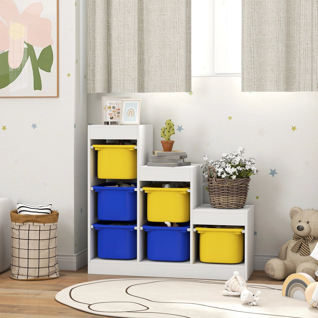 Meuble de Rangement pour Jouets 3 Niveaux 3-8 Ans Bleu Jaune