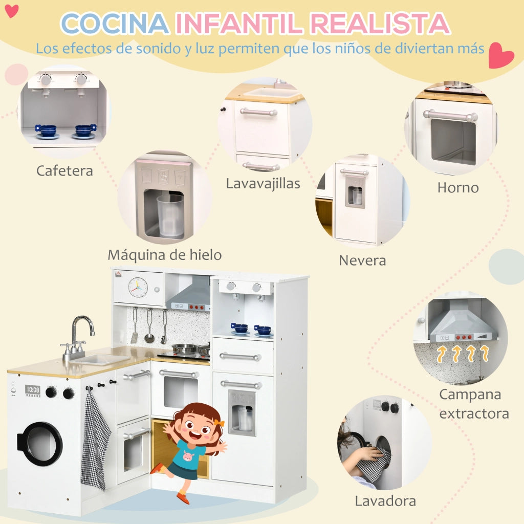 Cucina Giocattolo in Legno per Bambini ¨C zephmum ¨C Bianco con Luci e Suoni